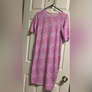 LuLaRoe Pink and Orange Geometric Julie Dress